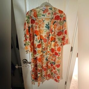 LuLaRoe Floral Cream Kimono with Orange and Green Accents